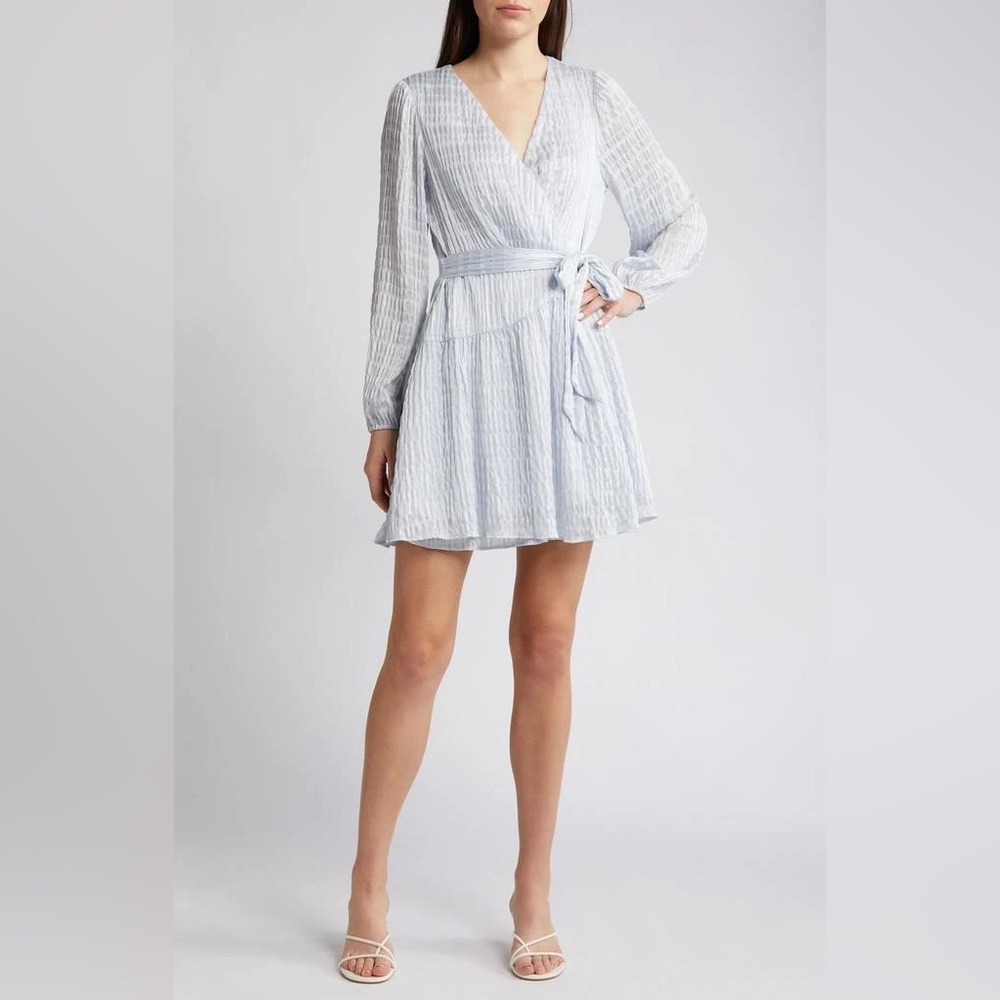 Greylin Long Sleeve Chiffon Mini Wrap Dress, NWT